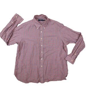 Ralph Lauren Men's Red Blue Gingham Plaid Linen Cotton Blend Button Up size‎ XXL